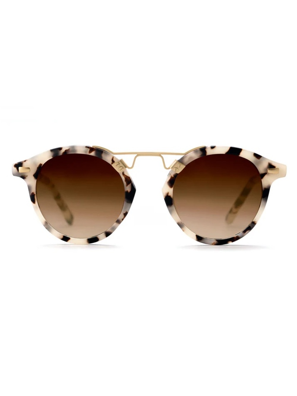 KREWE Tortoiseshell Round Sunglasses with Gold Bridge and Brown Gradient Lenses